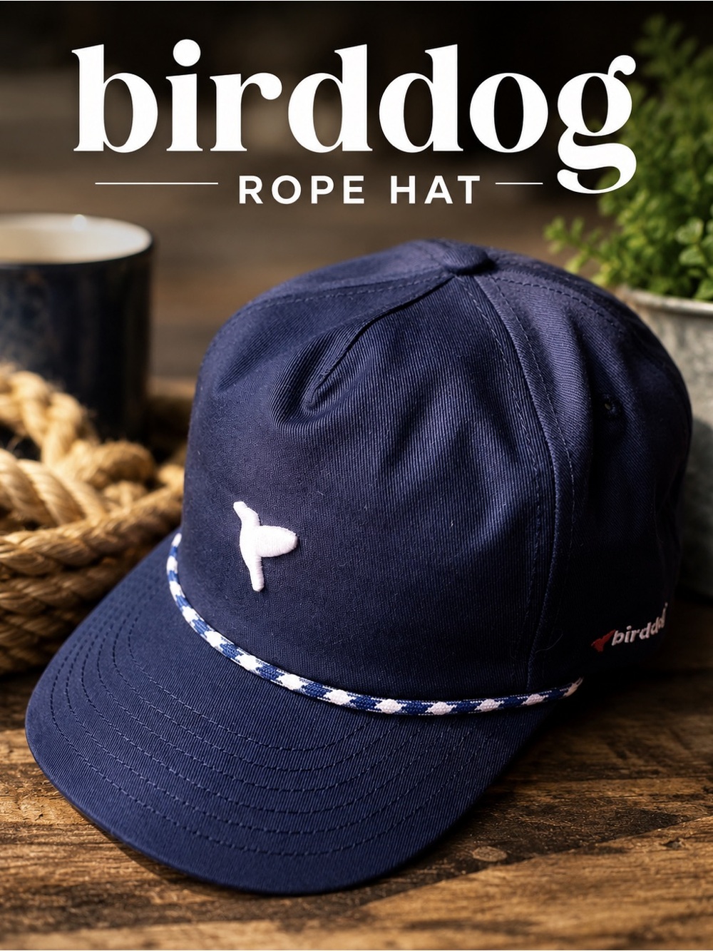 Birddog Rope Hat in Navy with White Accent